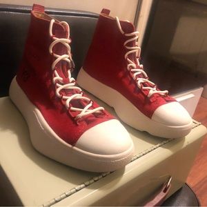 Y-3 Red Stretch Bashyo Canvas High-top Women's Sneakers Sz 6.5